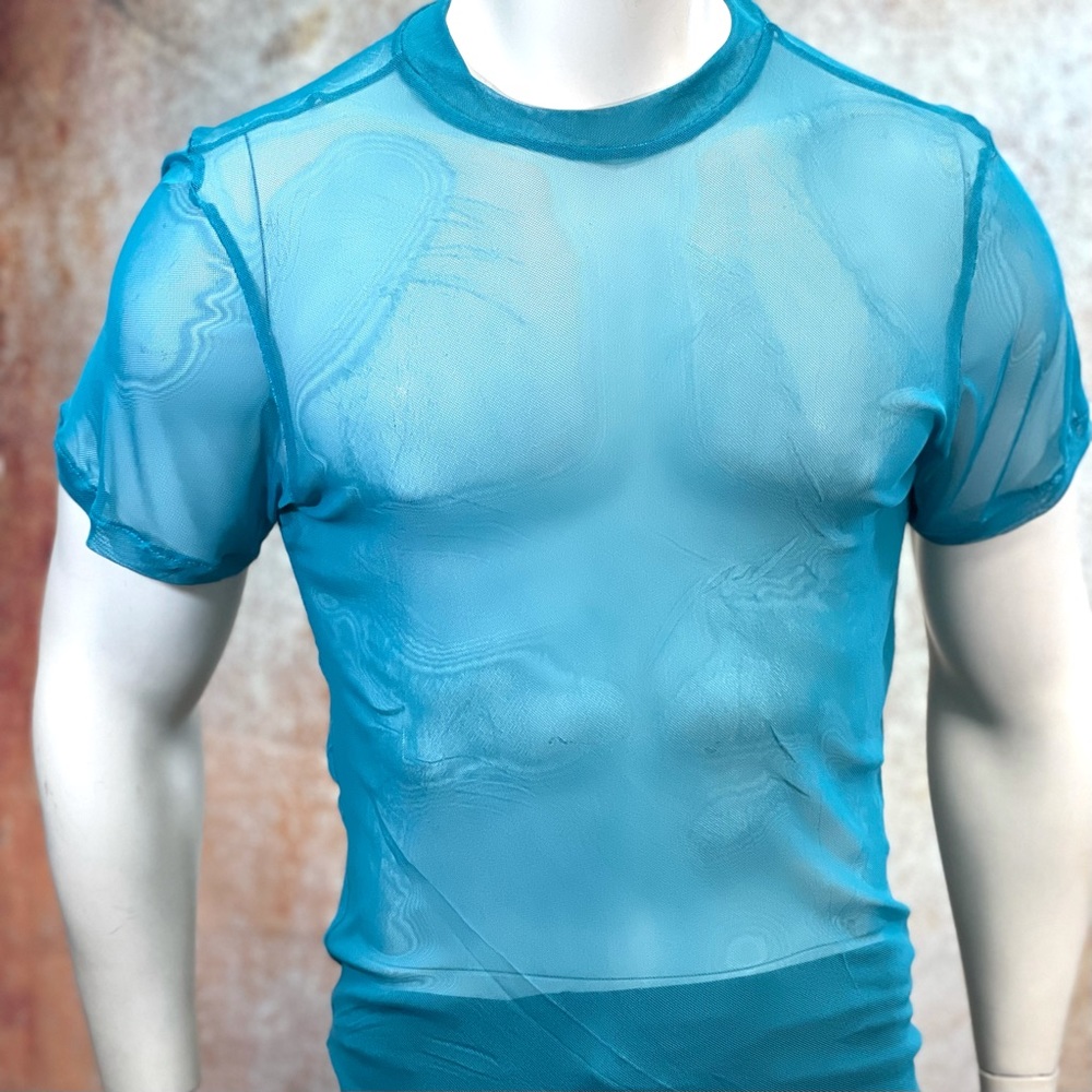 Sheer Blue Body Conscious Fitted Tee Gothic Top